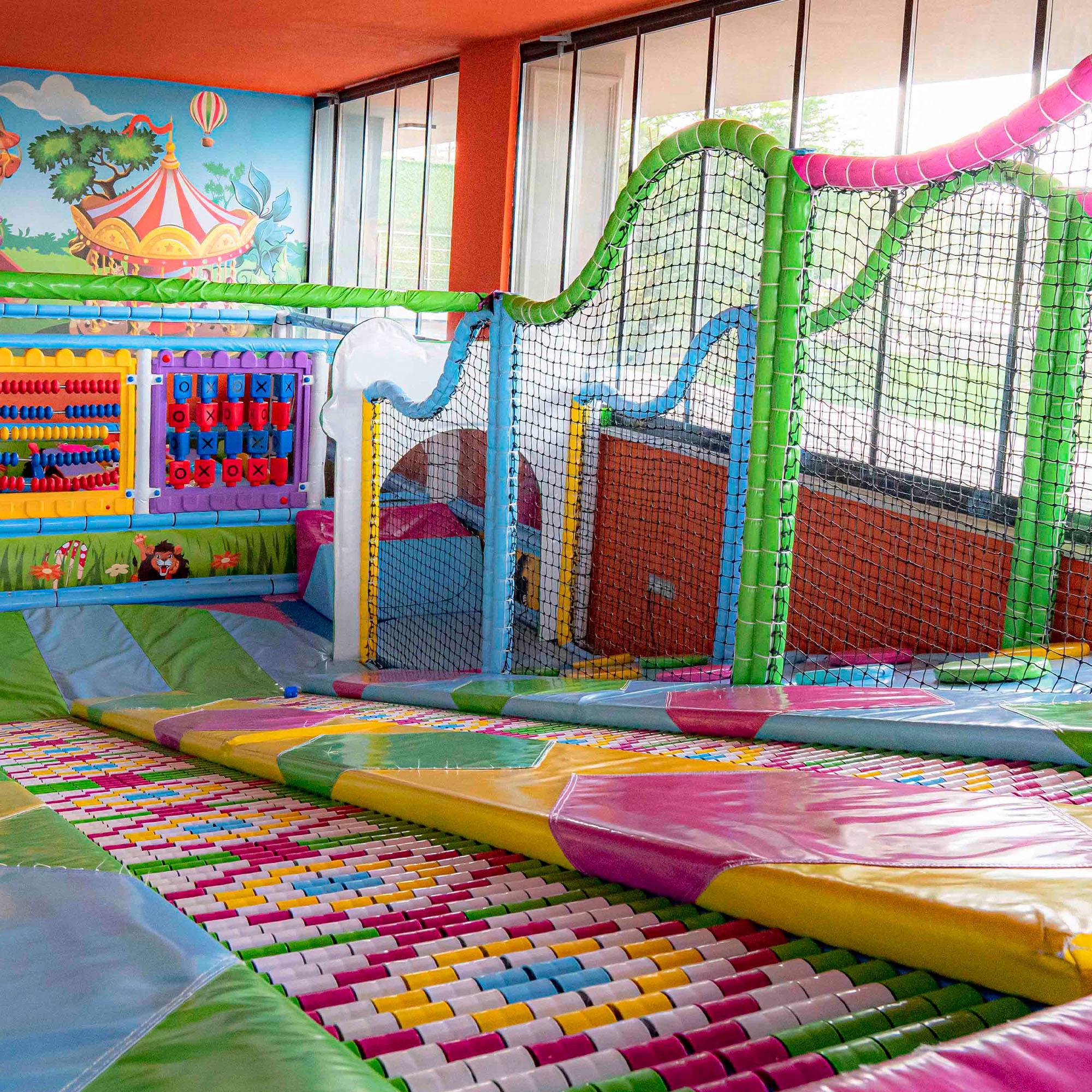 Indoor play area with slides